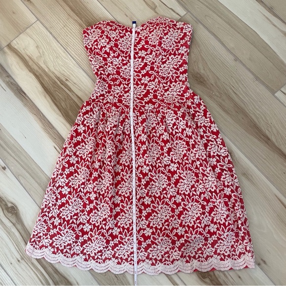 aina be Red & White Strapless Sweat Heart Dress With Floral Lace Details Size S - Picture 14 of 14